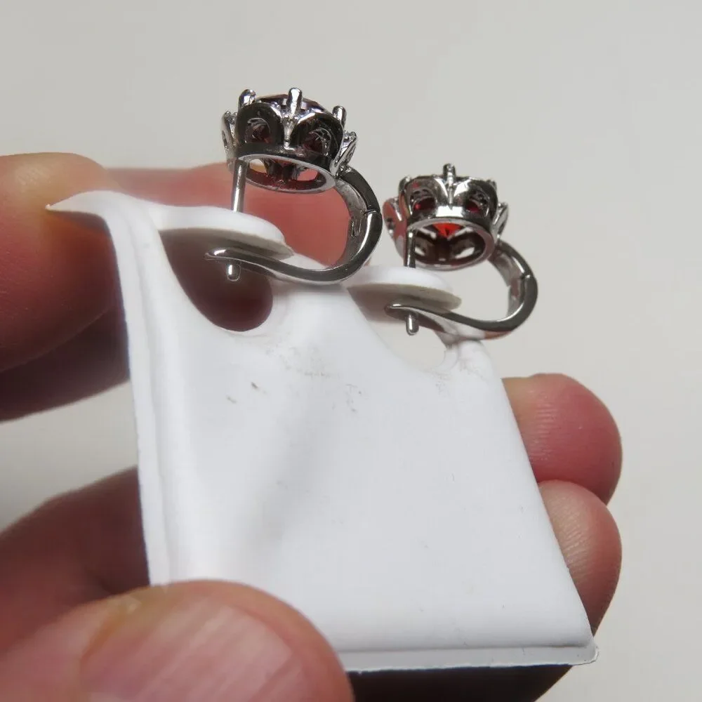 Sterling Silver Lab Created Garnet Earring Hand Crafted Dangling